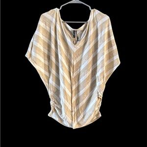 Guess by Marciano gold & white Striped V-Neck Women's Top